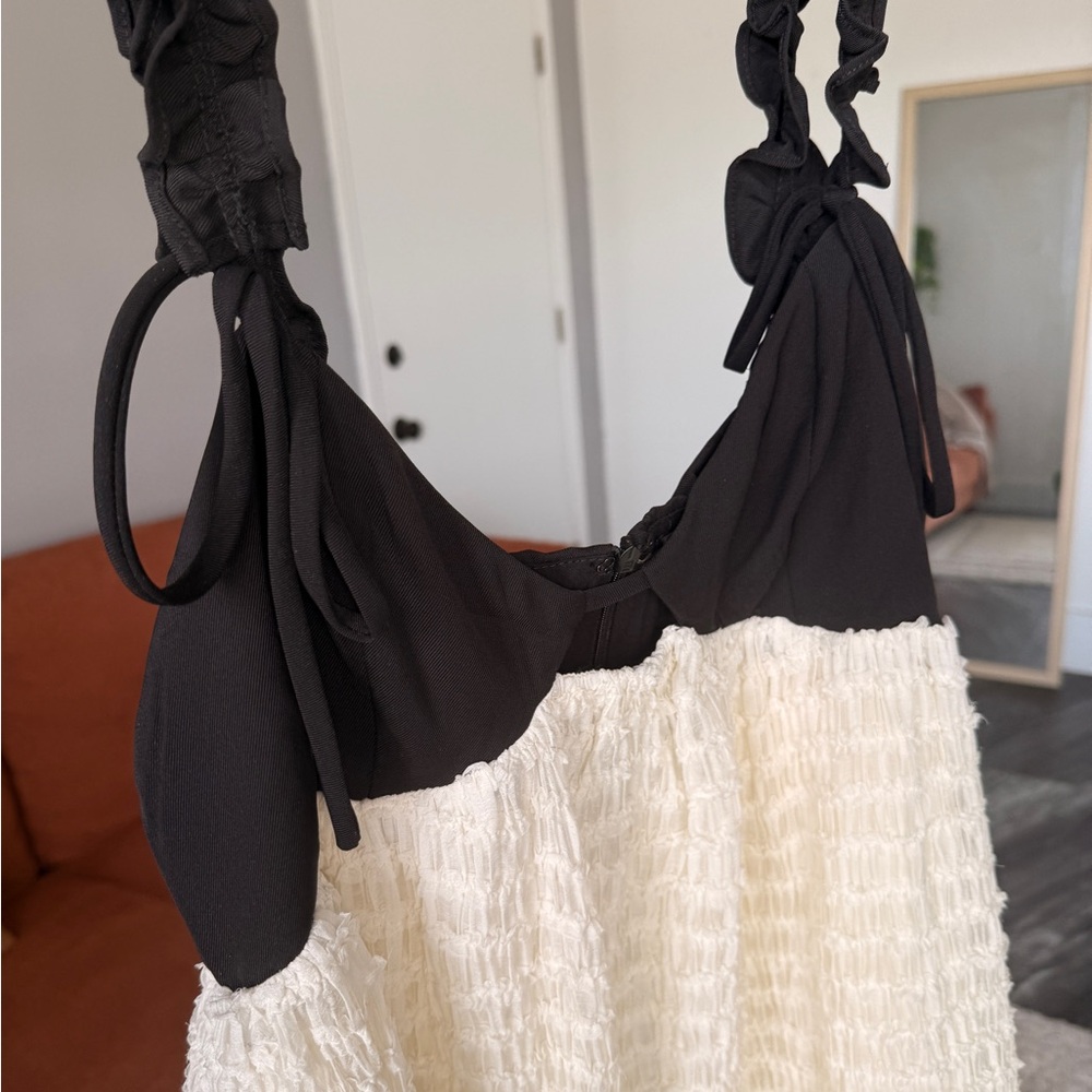 Blue Blush Black/Cream Textured Babydoll Dress